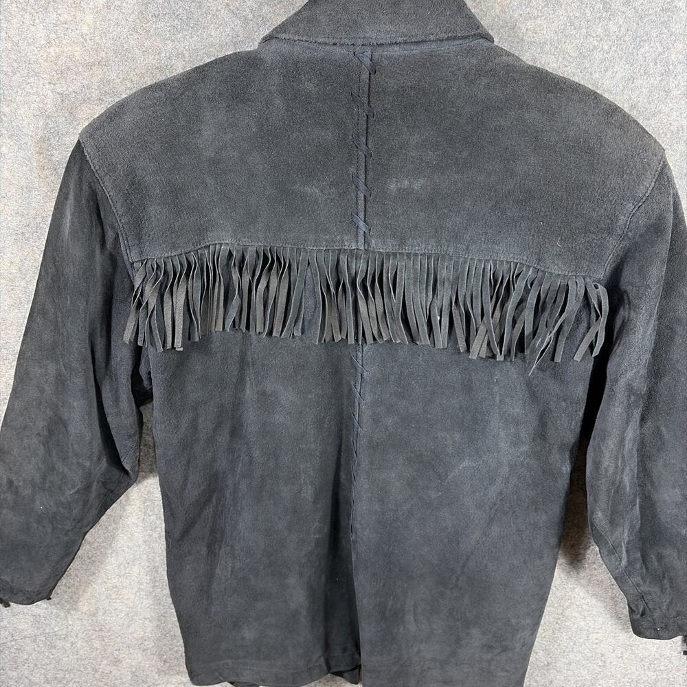Vtg Adrienne Vittadini Women’s Petite Black Suede Jacket Leather Fringe 90s - Picture 11 of 14